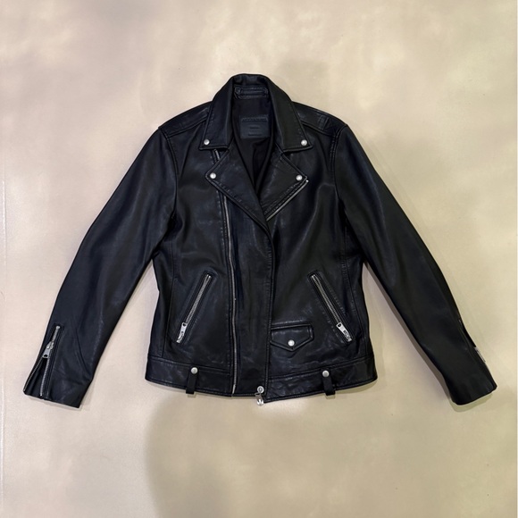 Milo Asymmetric Zip Leather Biker Jacket by All Saints